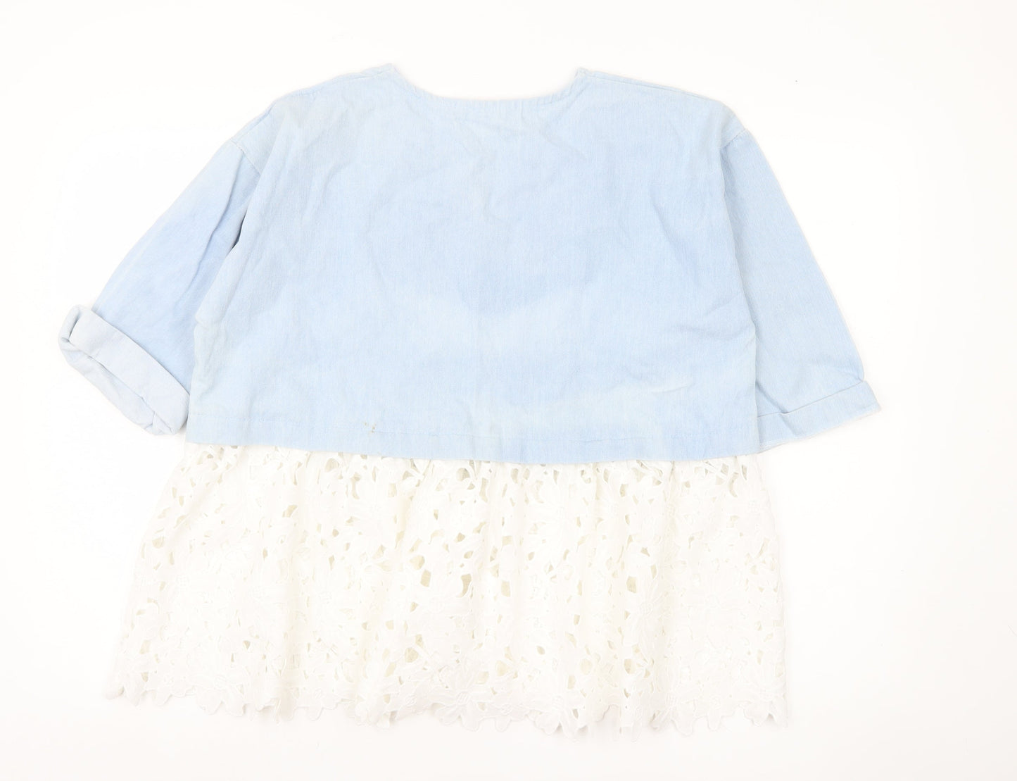 Darimeya Women’s Blue White Lace Tunic Blouse S Regular