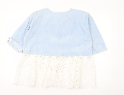Darimeya Women’s Blue White Lace Tunic Blouse S Regular