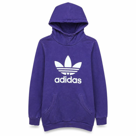 Front view of Adidas women’s purple hoodie sweatshirt, size UK 10, pullover logo hooded