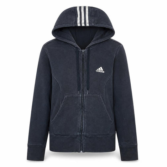 Front view of Adidas women’s black full zip hoodie sweatshirt, size M, 12-14 uk