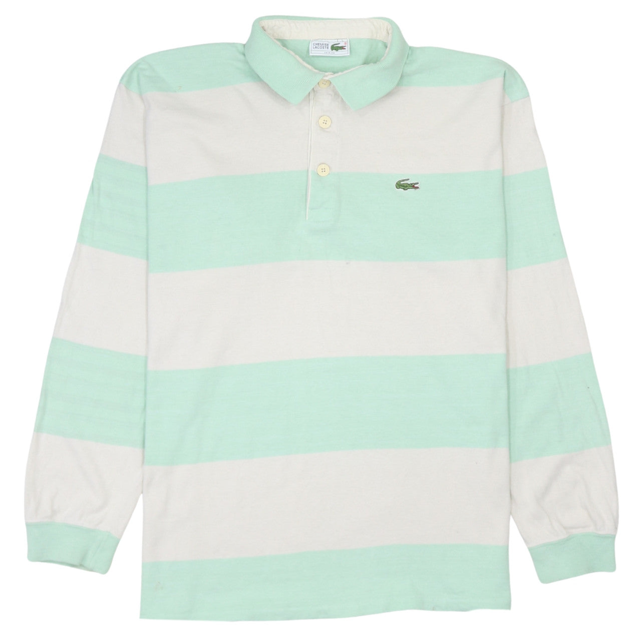 Lacoste Men’s Green White Striped Long Sleeve Polo Shirt L