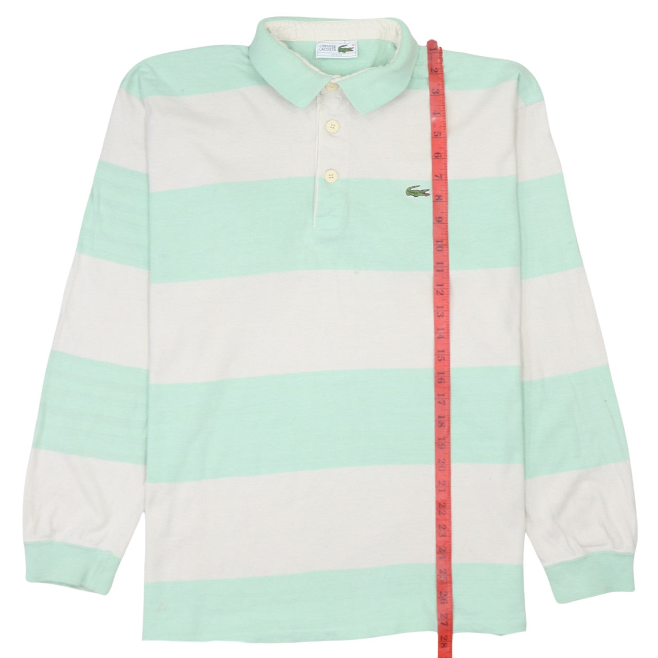Lacoste Men’s Green White Striped Long Sleeve Polo Shirt L