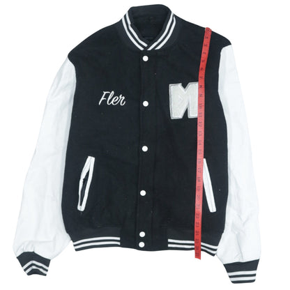 The First Real Brand Varsity Jacket Unisex Black White XL Wool Leather