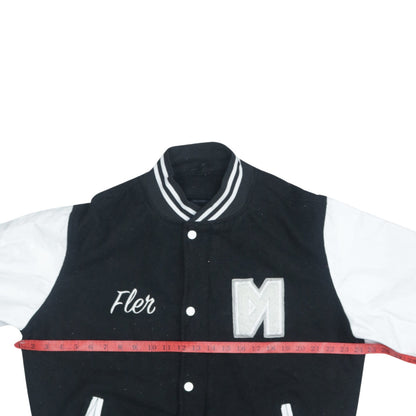 The First Real Brand Varsity Jacket Unisex Black White XL Wool Leather