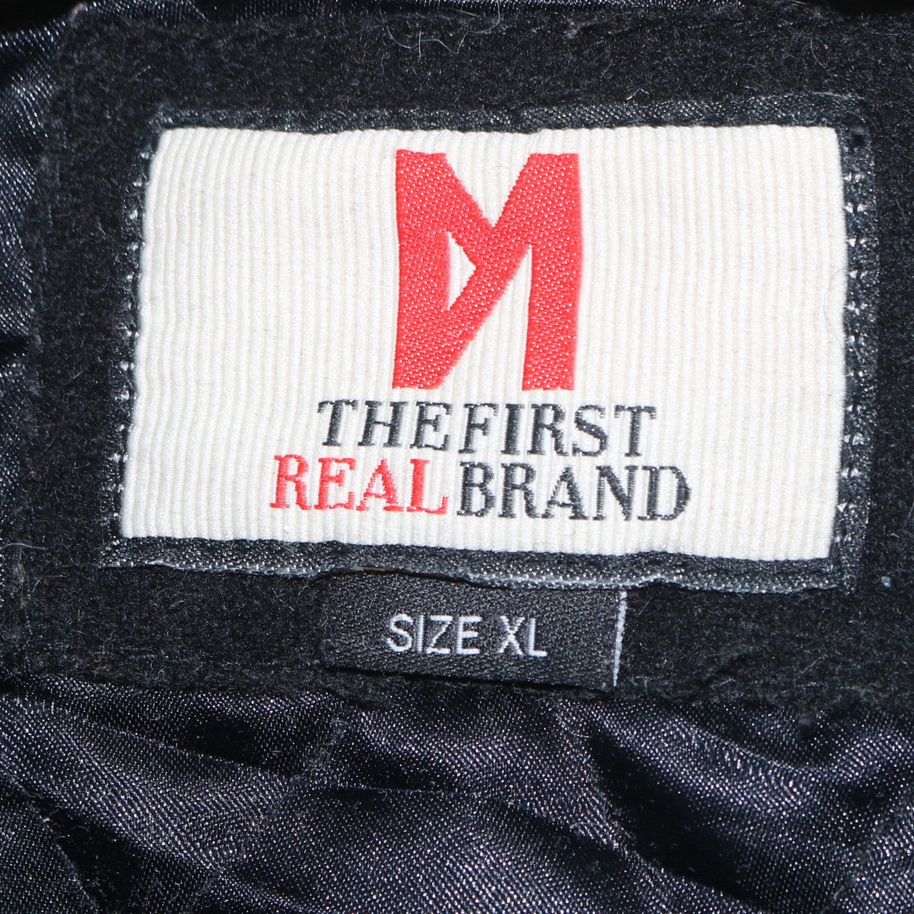 The First Real Brand Varsity Jacket Unisex Black White XL Wool Leather