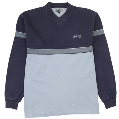 Schott NYC Mens Small Blue Pullover Sweatshirt V-Neck Logo Cotton