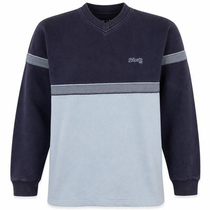 Schott NYC Mens Small Blue Pullover Sweatshirt V-Neck Logo Cotton