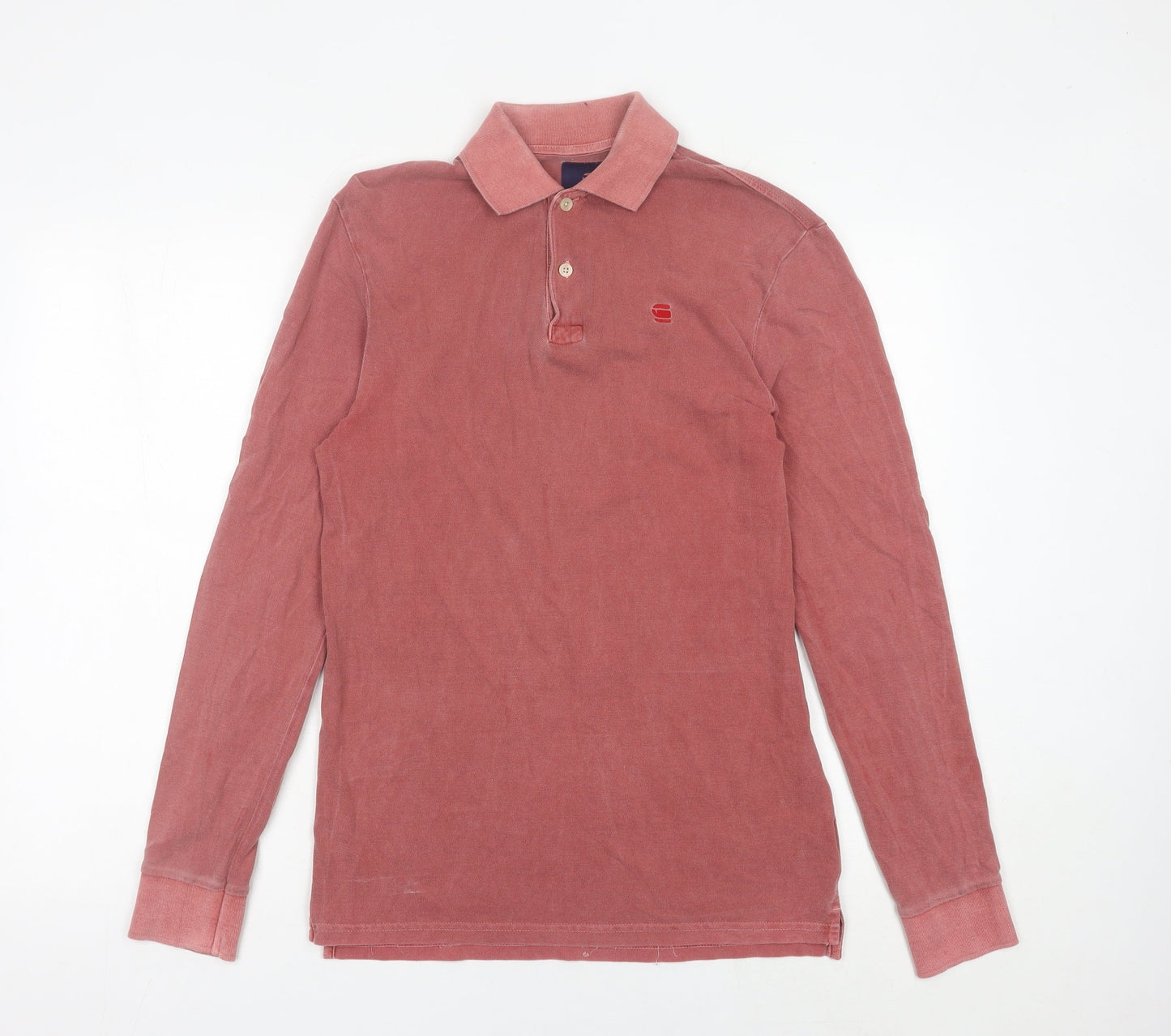 G-Star Raw Mens Red Long Sleeve Polo Shirt XS Cotton Logo Casual
