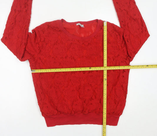 H&M Women Red Lace Pullover Sweatshirt Size 16 Lined Floral