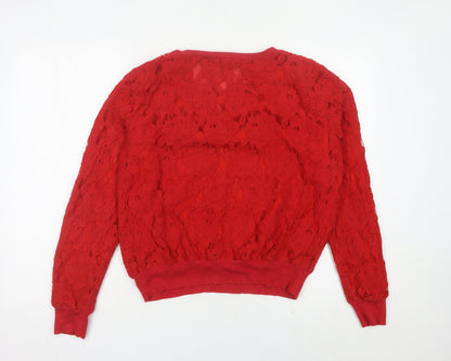 H&M Women Red Lace Pullover Sweatshirt Size 16 Lined Floral