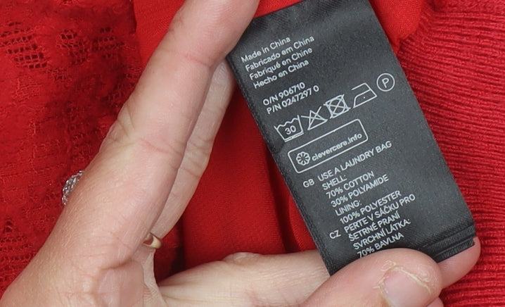 H&M Women Red Lace Pullover Sweatshirt Size 16 Lined Floral