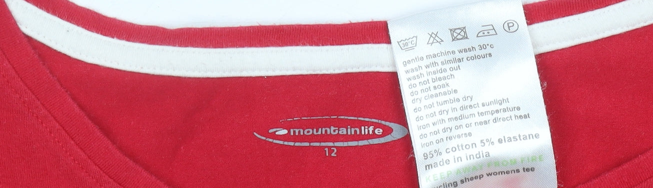 Mountain Life Womens Red Size 12 Scoop Neck Sheep Print T-Shirt