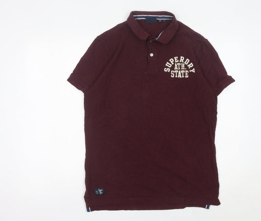 Superdry Men’s Red Polo Shirt L Slim Fit Cotton Embroidered Logo