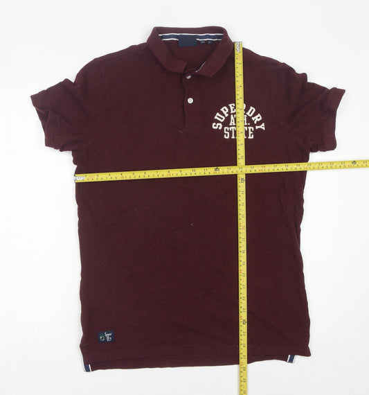 Superdry Men’s Red Polo Shirt L Slim Fit Cotton Embroidered Logo