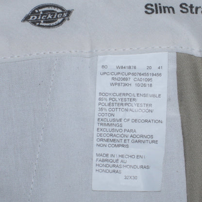 Dickies Men's Beige Slim Fit Chino Trousers 32x30 Workwear