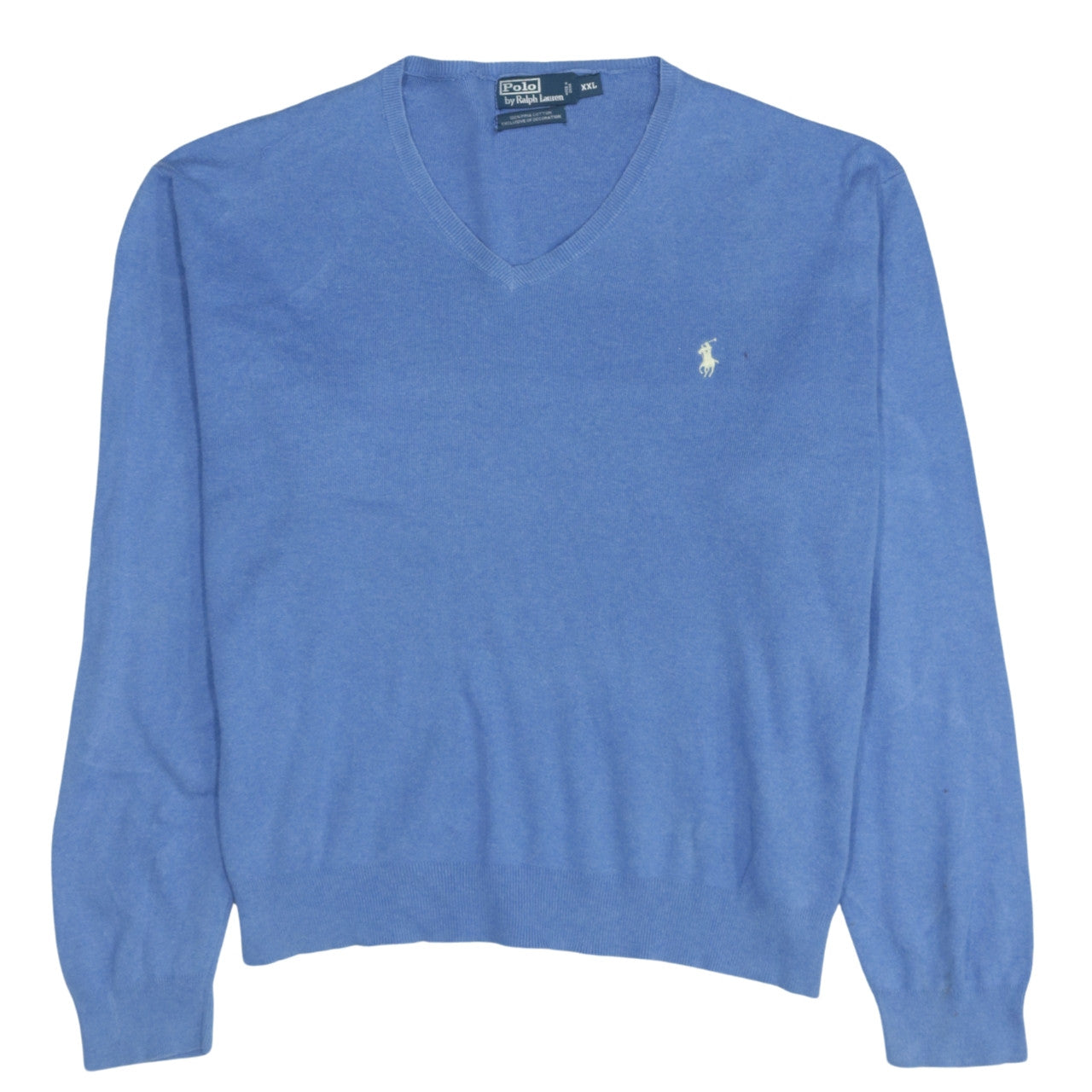 Ralph Lauren Men’s Blue 2XL V-Neck Cotton Jumper Pullover Sweater
