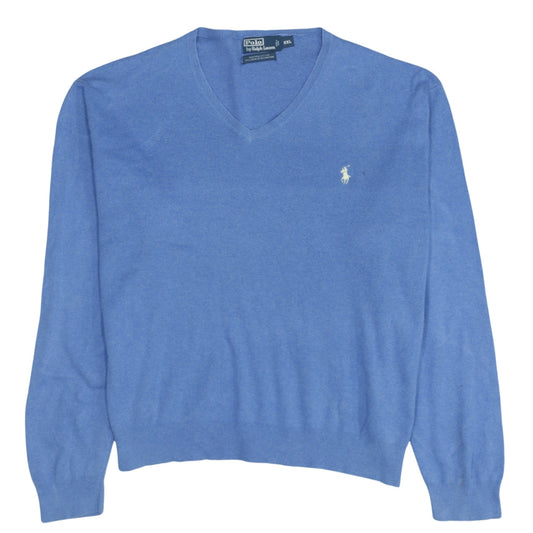 Ralph Lauren Men’s Blue 2XL V-Neck Cotton Jumper Pullover Sweater