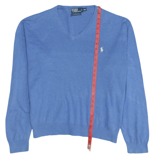 Ralph Lauren Men’s Blue 2XL V-Neck Cotton Jumper Pullover Sweater
