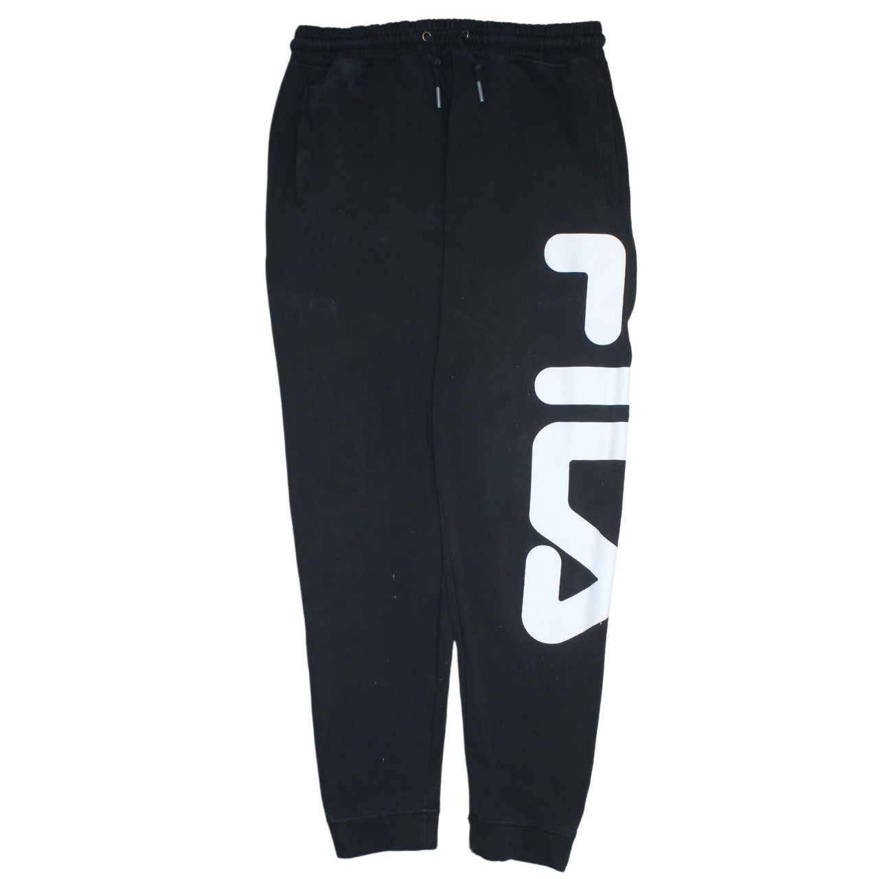 Fila Mens Black Sweatpants L Logo Print Tapered Joggers