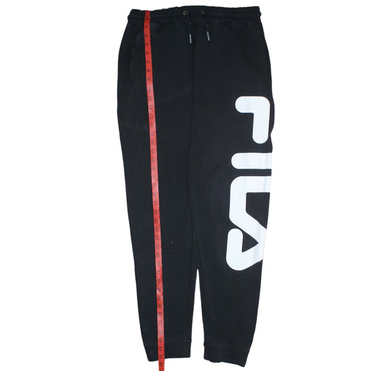 Fila Mens Black Sweatpants L Logo Print Tapered Joggers