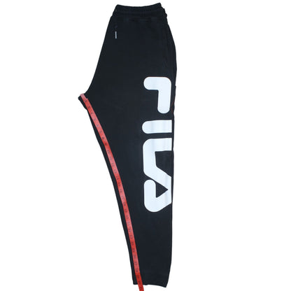 Fila Mens Black Sweatpants L Logo Print Tapered Joggers