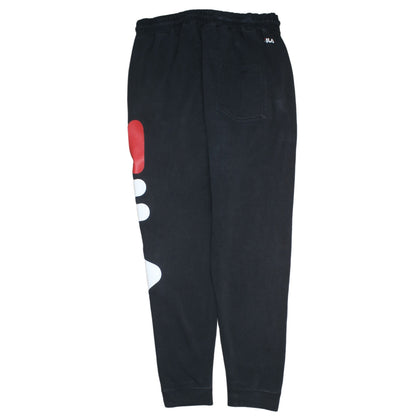 Fila Mens Black Sweatpants L Logo Print Tapered Joggers
