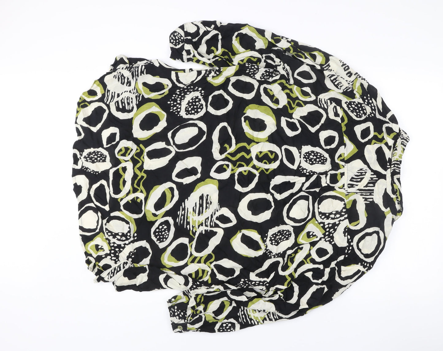 Adini Womens Black Green Tunic Blouse L Long Sleeve Viscose