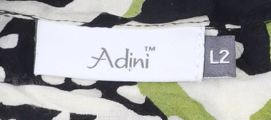 Adini Womens Black Green Tunic Blouse L Long Sleeve Viscose