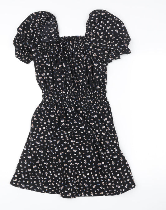 AX Paris Women’s Black Floral Puff Sleeve Skater Dress Size 10