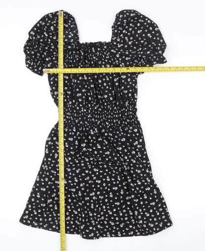 AX Paris Women’s Black Floral Puff Sleeve Skater Dress Size 10