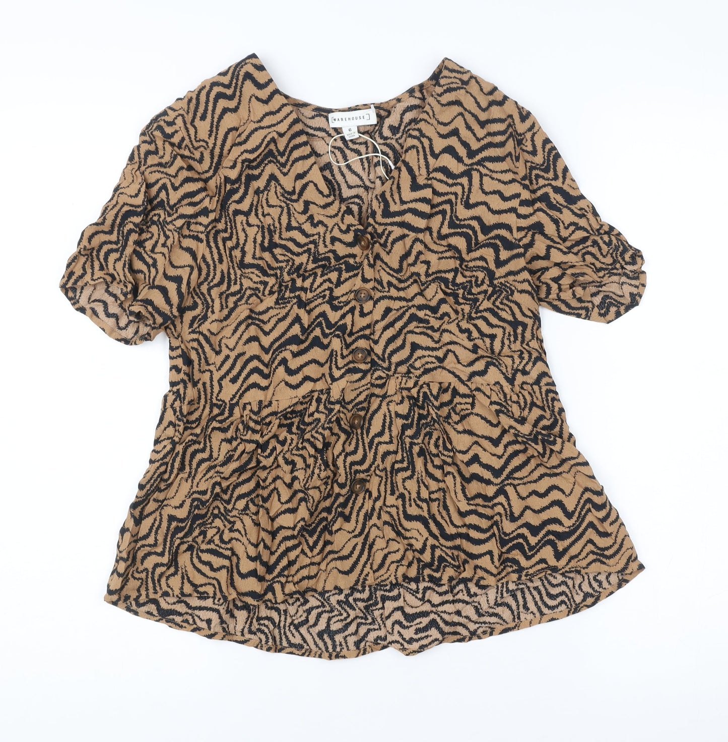 Womens UK Size 6 Warehouse Brown Tunic Blouse