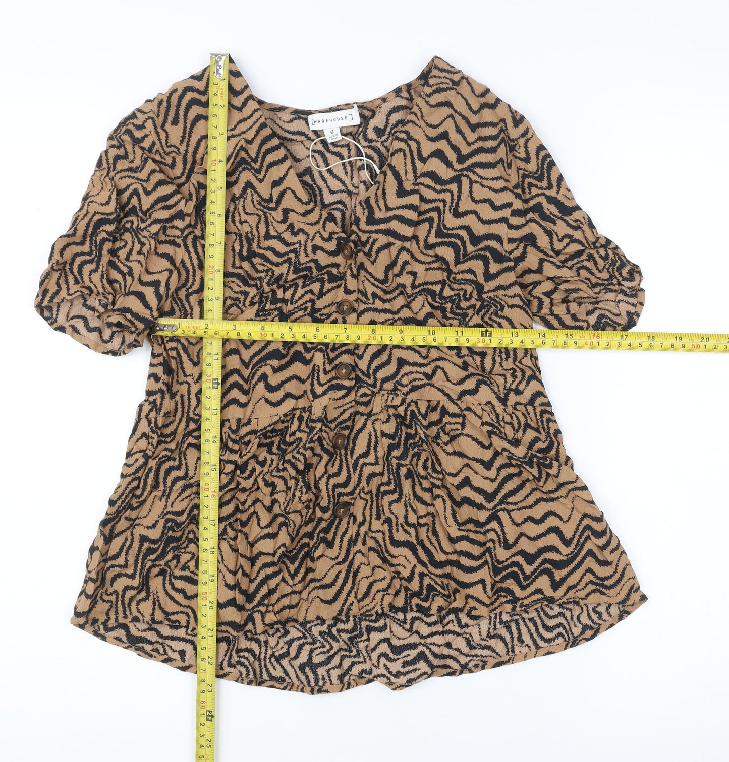 Womens UK Size 6 Warehouse Brown Tunic Blouse
