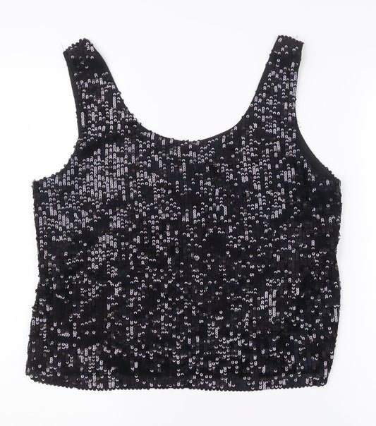 New Look Womens Black Sequin Tank Top Size 14 Party Camisole