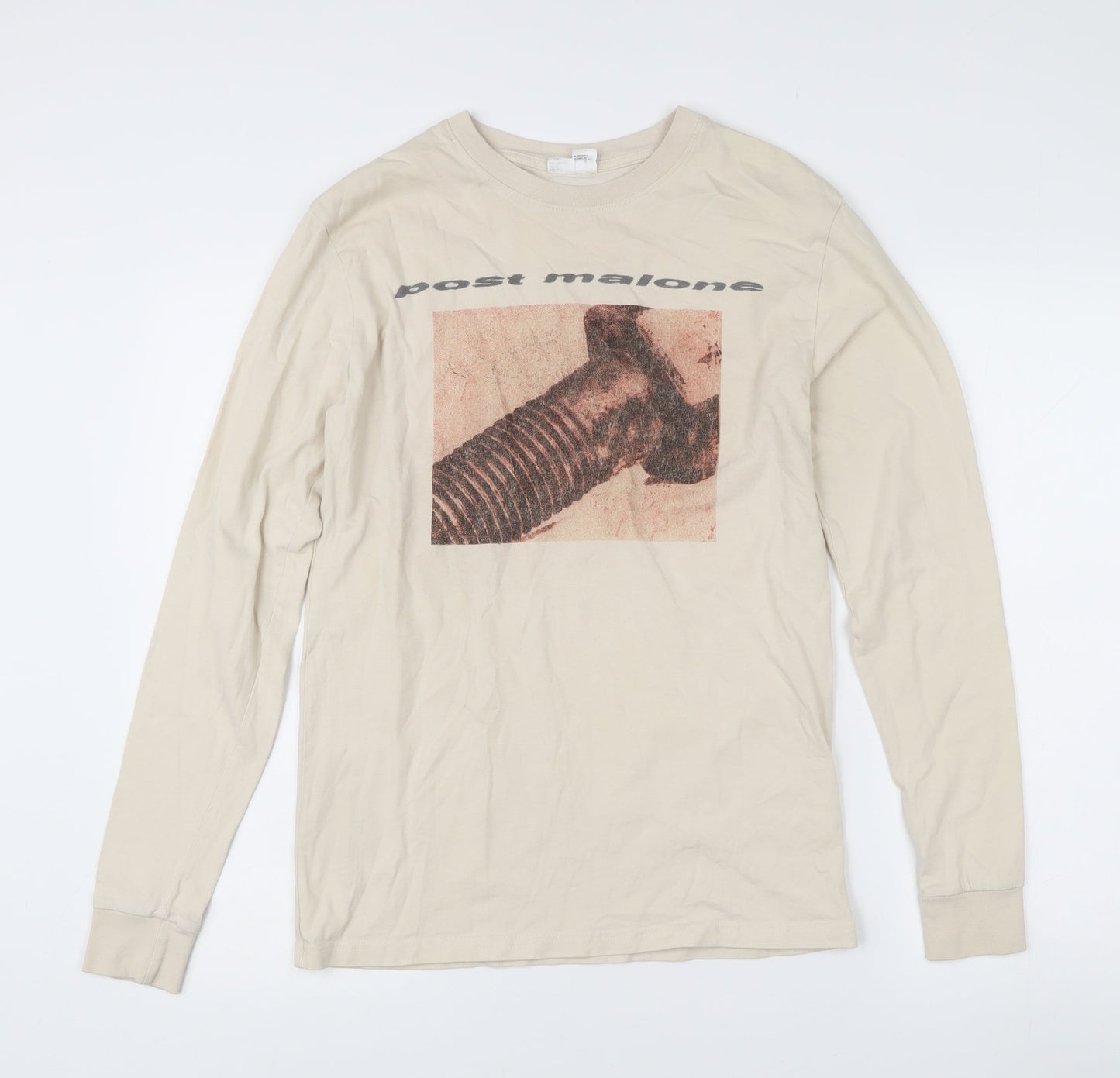 Posty Co Men’s Beige Long Sleeve Graphic Music T-Shirt Size S