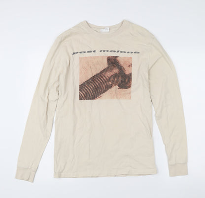 Posty Co Men’s Beige Long Sleeve Graphic Music T-Shirt Size S