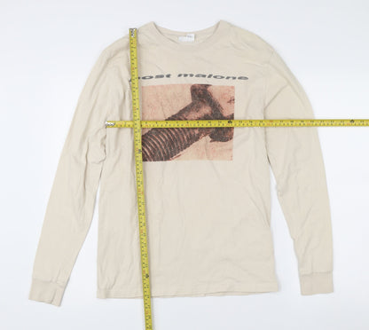 Posty Co Men’s Beige Long Sleeve Graphic Music T-Shirt Size S