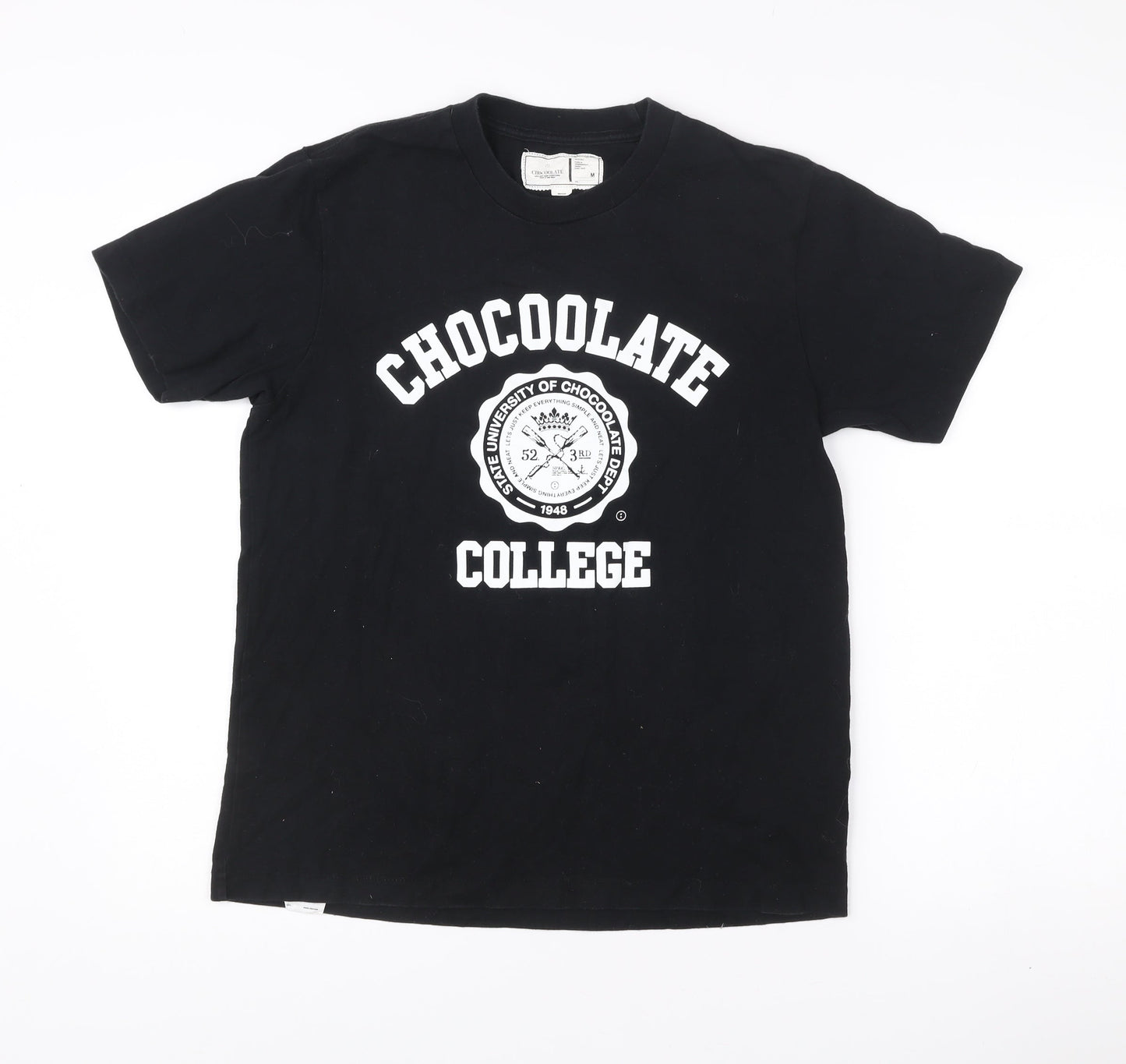 CHOCOOLATE Men’s Black Medium College Graphic Cotton T-Shirt
