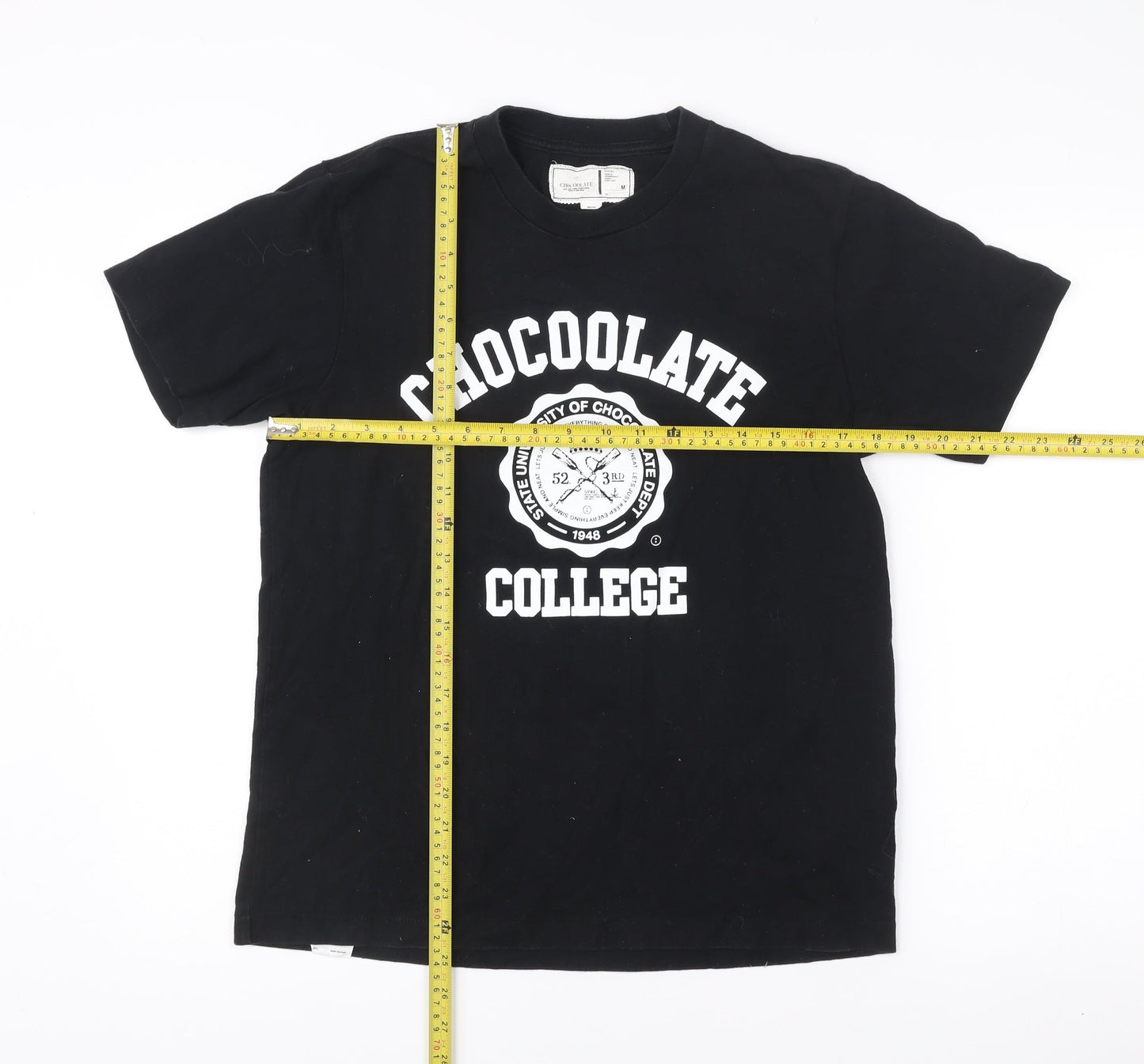 CHOCOOLATE Men’s Black Medium College Graphic Cotton T-Shirt