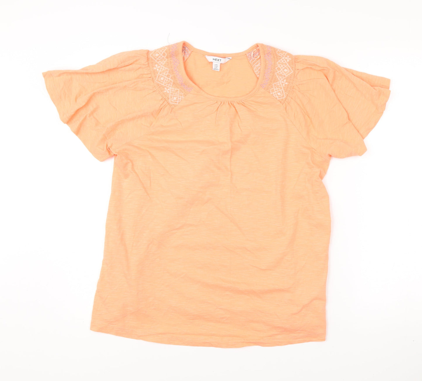 Next Women’s Orange Cotton Embroidered Scoop Neck T-Shirt Size 16