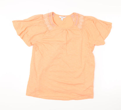 Next Women’s Orange Cotton Embroidered Scoop Neck T-Shirt Size 16