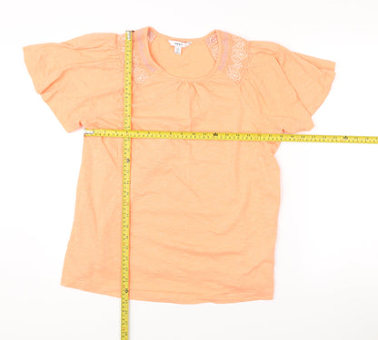 Next Women’s Orange Cotton Embroidered Scoop Neck T-Shirt Size 16