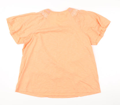 Next Women’s Orange Cotton Embroidered Scoop Neck T-Shirt Size 16