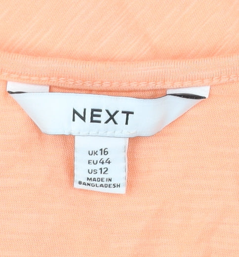 Next Women’s Orange Cotton Embroidered Scoop Neck T-Shirt Size 16