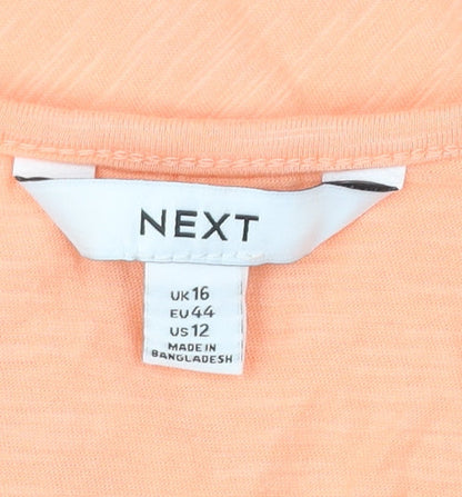 Next Women’s Orange Cotton Embroidered Scoop Neck T-Shirt Size 16