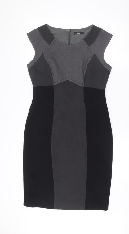 Marks and Spencer Womens Black Grey Bodycon Dress Size 12 Workwear