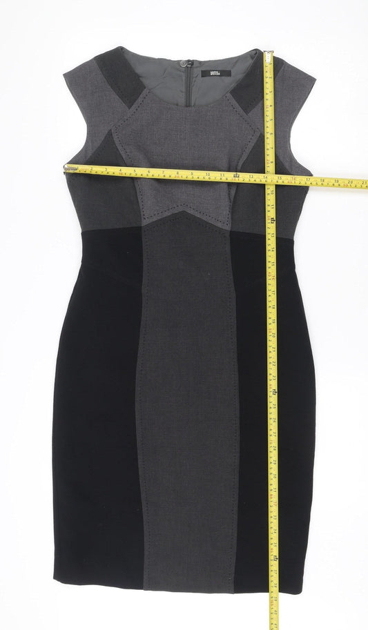 Marks and Spencer Womens Black Grey Bodycon Dress Size 12 Workwear