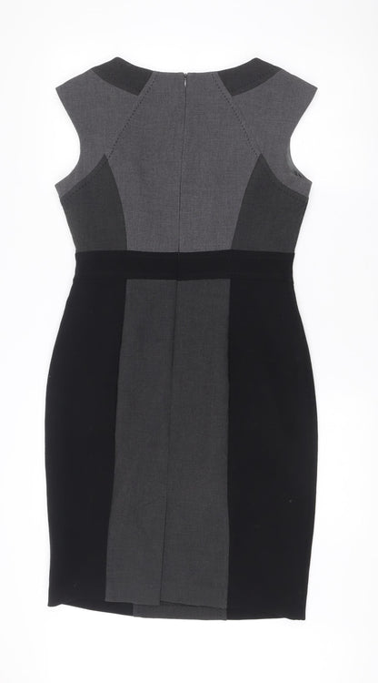Marks and Spencer Womens Black Grey Bodycon Dress Size 12 Workwear