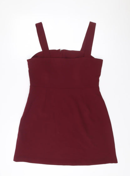 New Look Women’s Red Bodycon Mini Dress Size 12 Zip Detail