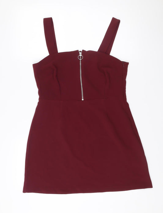 New Look Women’s Red Bodycon Mini Dress Size 12 Zip Detail