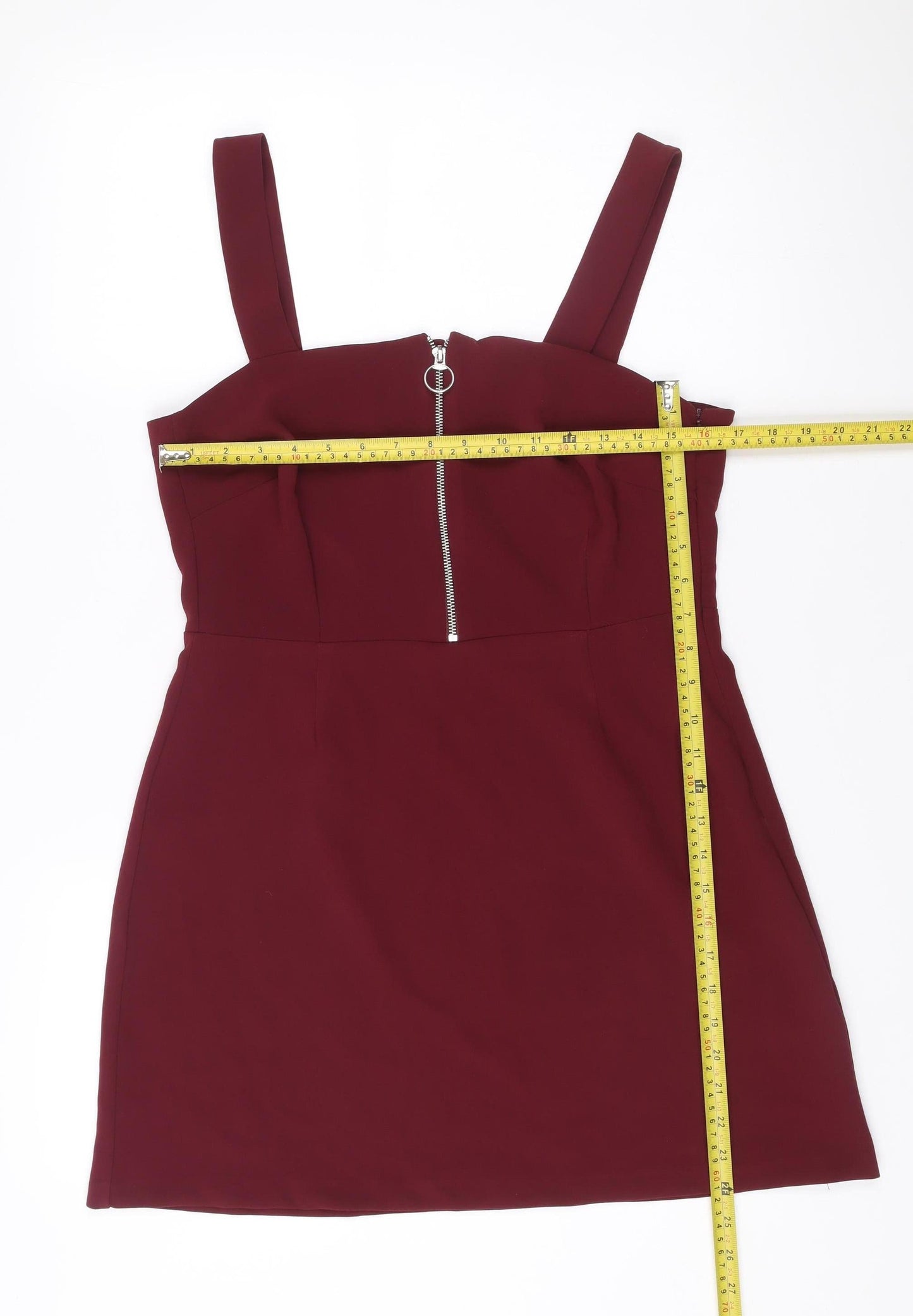 New Look Women’s Red Bodycon Mini Dress Size 12 Zip Detail